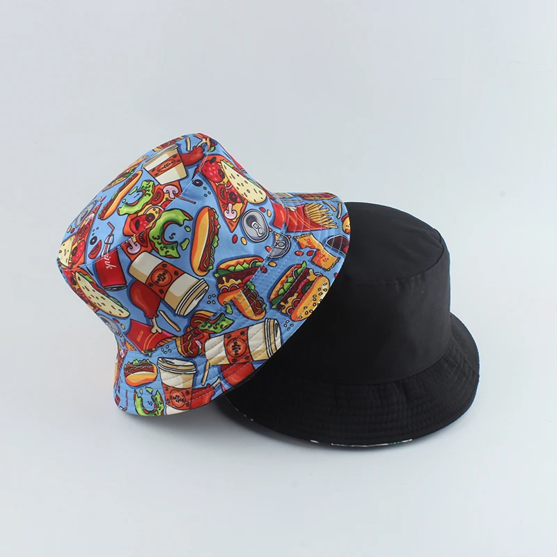 Panama Bucket Hat Men Women Summer Bucket Cap Food Pizza Coke Bread Coffee Print Bob Hat Hip Hop Gorros Fishing Fisherman Hat