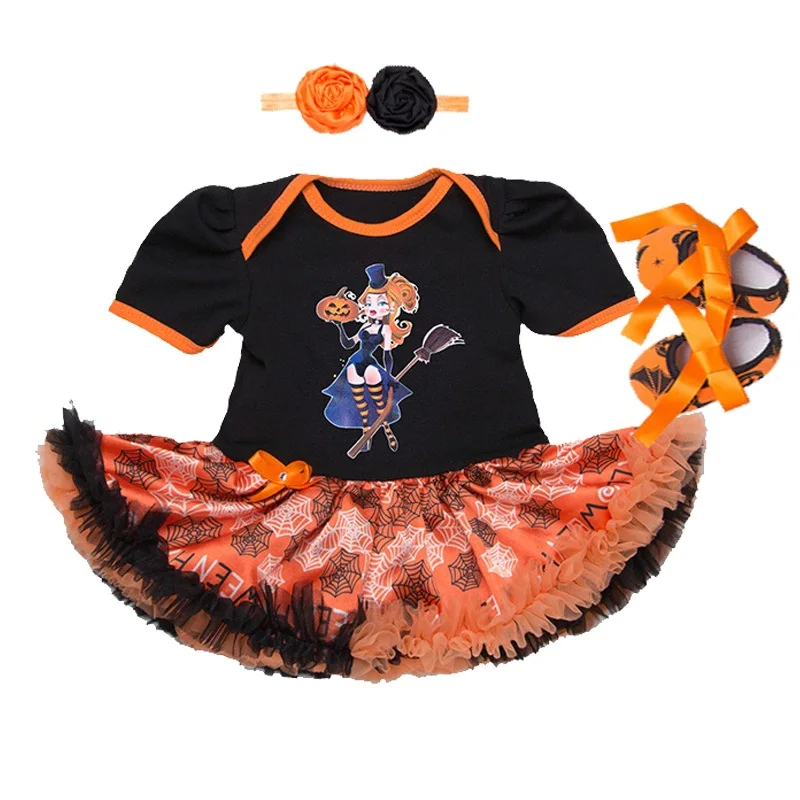 New Witch Costume Newborn Baby Kid Girls Princess Dress Set Romper Halloween Devil Cosplay Clothes Child Party Photo Prop Gift