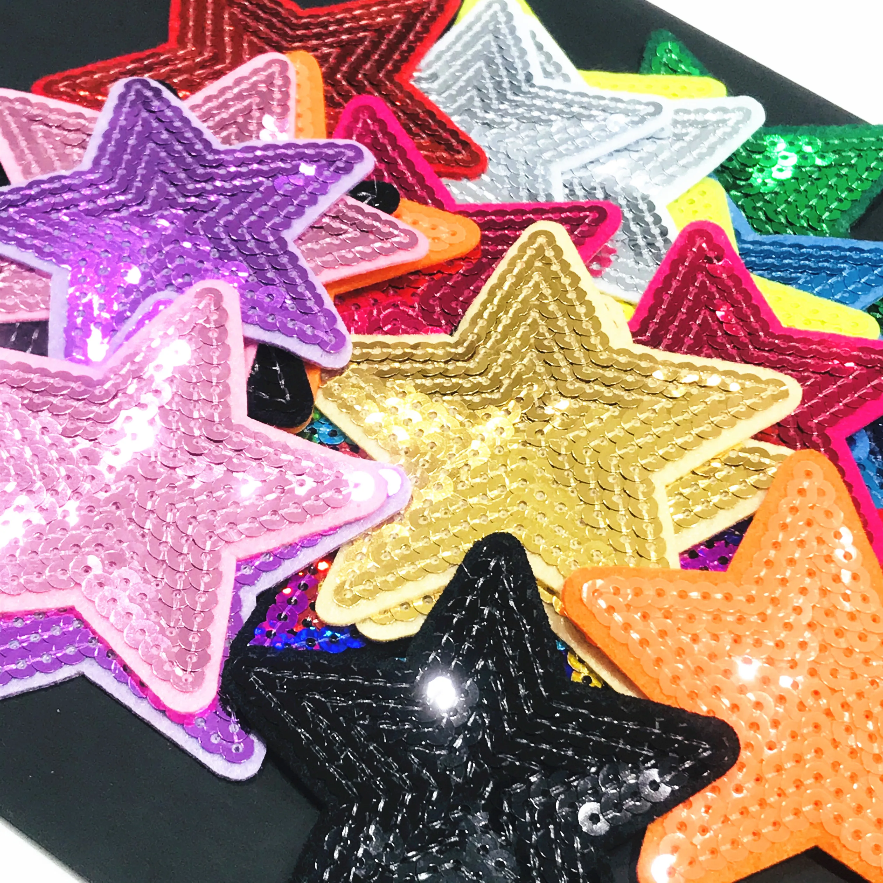 1Pcs Sequined Shiny Star Colorful Patch Glitter Stars Stickers DIY Fabric Appliques Embroidered Iron On Coats Jeans Pants Badge