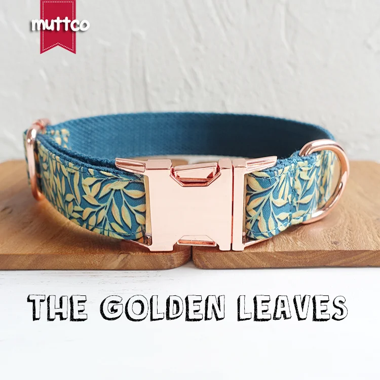 

MUTTCO unique dog collar THE GOLDEN LEAVES convenient to walk the dog leash accessory for small medium large dog 5 size UDC089M