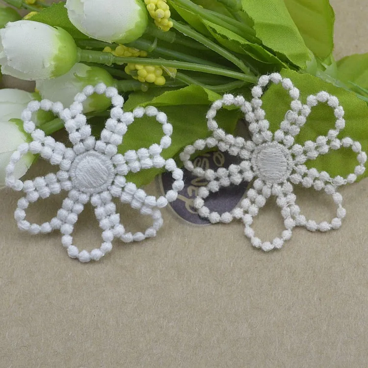 5PCS Heart Flower Embroidered Oval Lace Edge Trim Applique Crochet Cotton Wedding Bridal Dress Decoration DIY Scrapbooking Craft