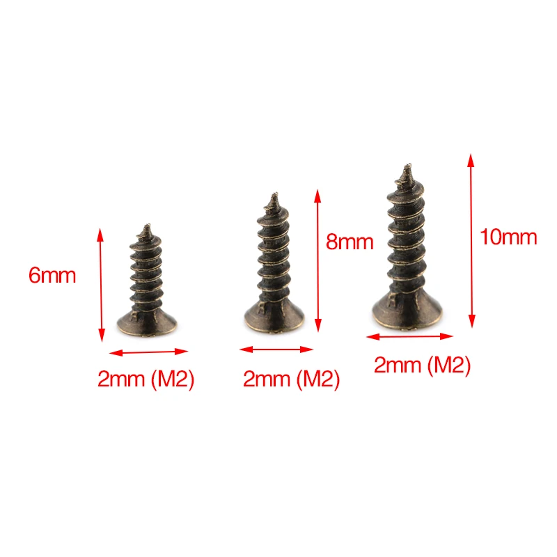 300PCS  Screws M2*6mm 8mm 10mm Bronze Flat Round Head Self-Tapping Screw For Antique Hinges Decoration Wood Hardware Tool