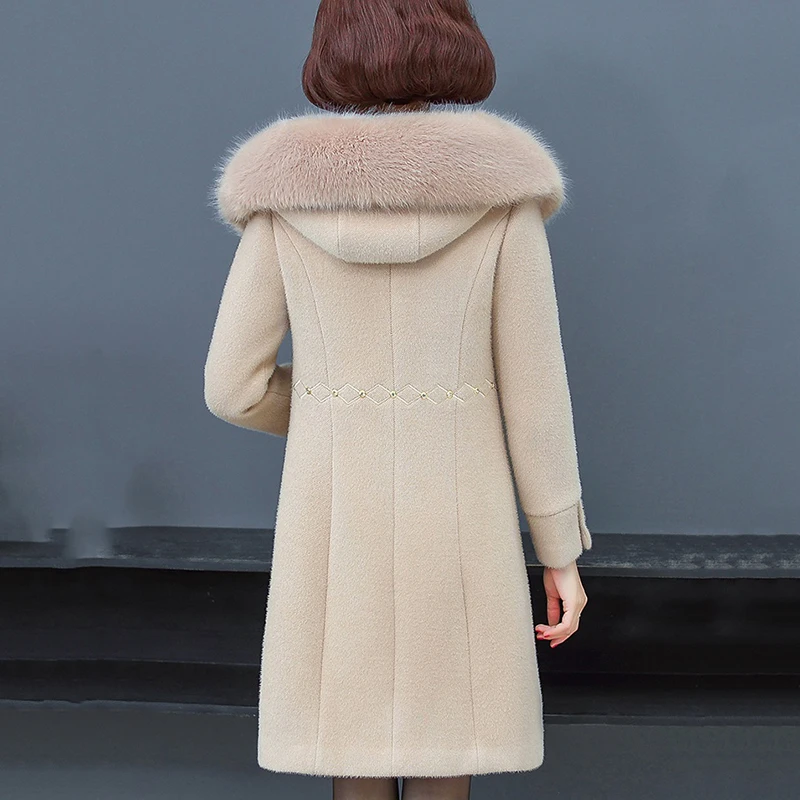 Winter Mink Velvet Parker Coat Woman Outwear New Fashion Thick Warm Mother Long Hooded Woolan Coats 2023 Autumn Jacket Female