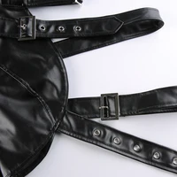 Women Fashion Punk Style Crop Tops Cool Single Long Sleeve Neck Hanger Leather Belt Connected Tops Streetwear Jackets 6