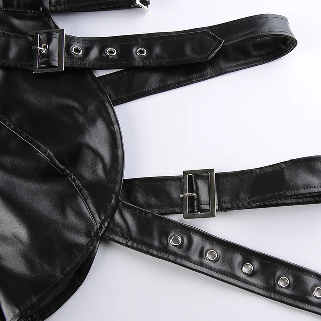 Women Fashion Punk Style Crop Tops Cool Single Long Sleeve Neck Hanger Leather Belt Connected Tops Streetwear Jackets 6 Women Fashion Punk Style Crop Tops Cool Single Long Sleeve Neck Hanger Leather Belt – view 6