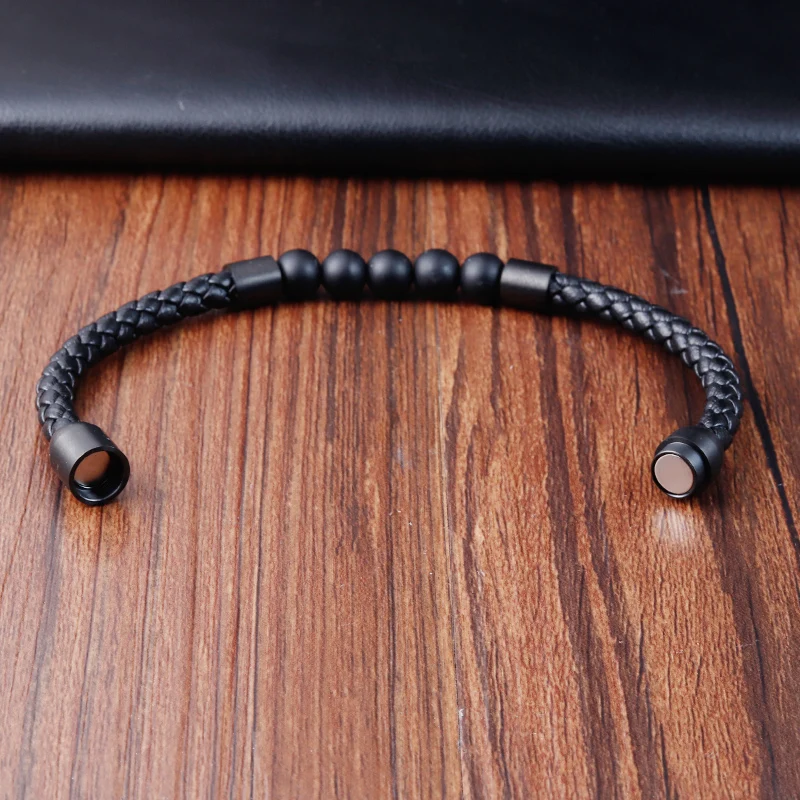 Charm Rope Stainless Steel Magnetic Natural Stone Leather Man Bracelet Beaded Braclet Volcanic Stone bracelet bangles Chain Gift