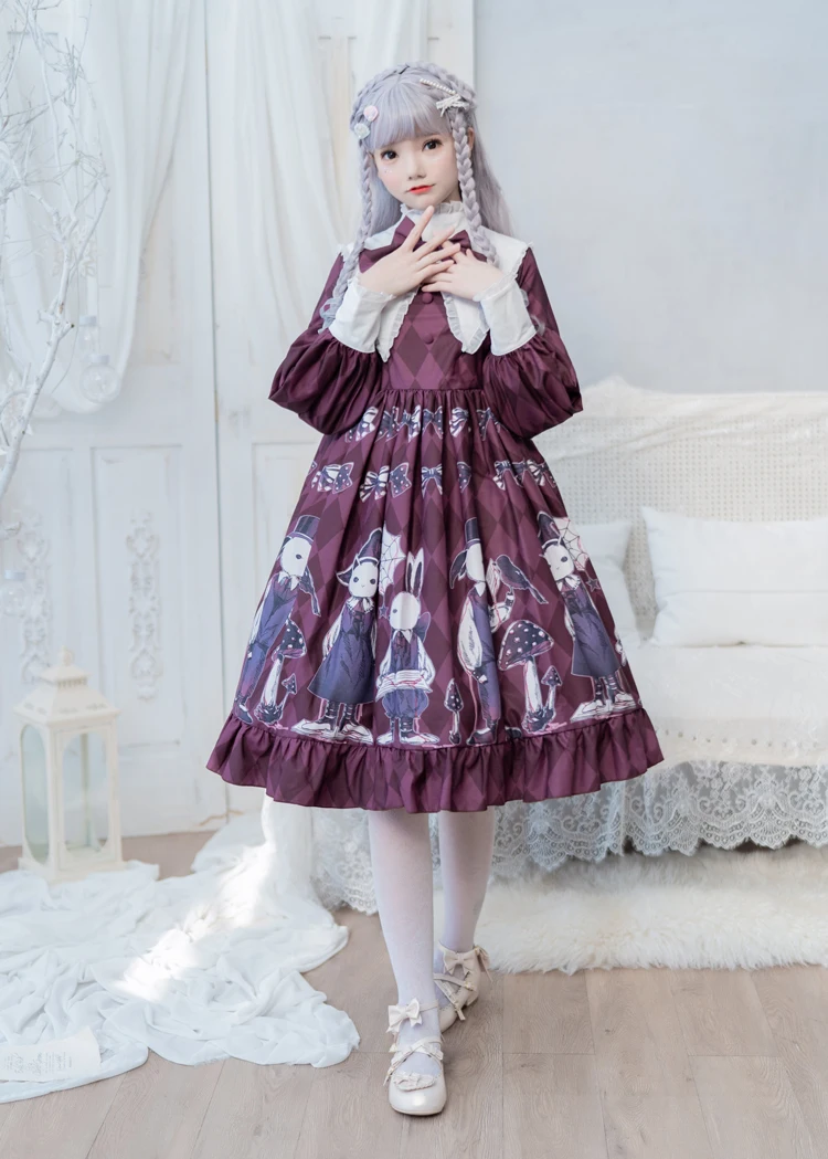 Gothic Lolita Dress Autumm Winter Long Sleeve Lace Stand Collar Bowknot Princess Palace Victorian Dress Loli Lol Ropa Mujer