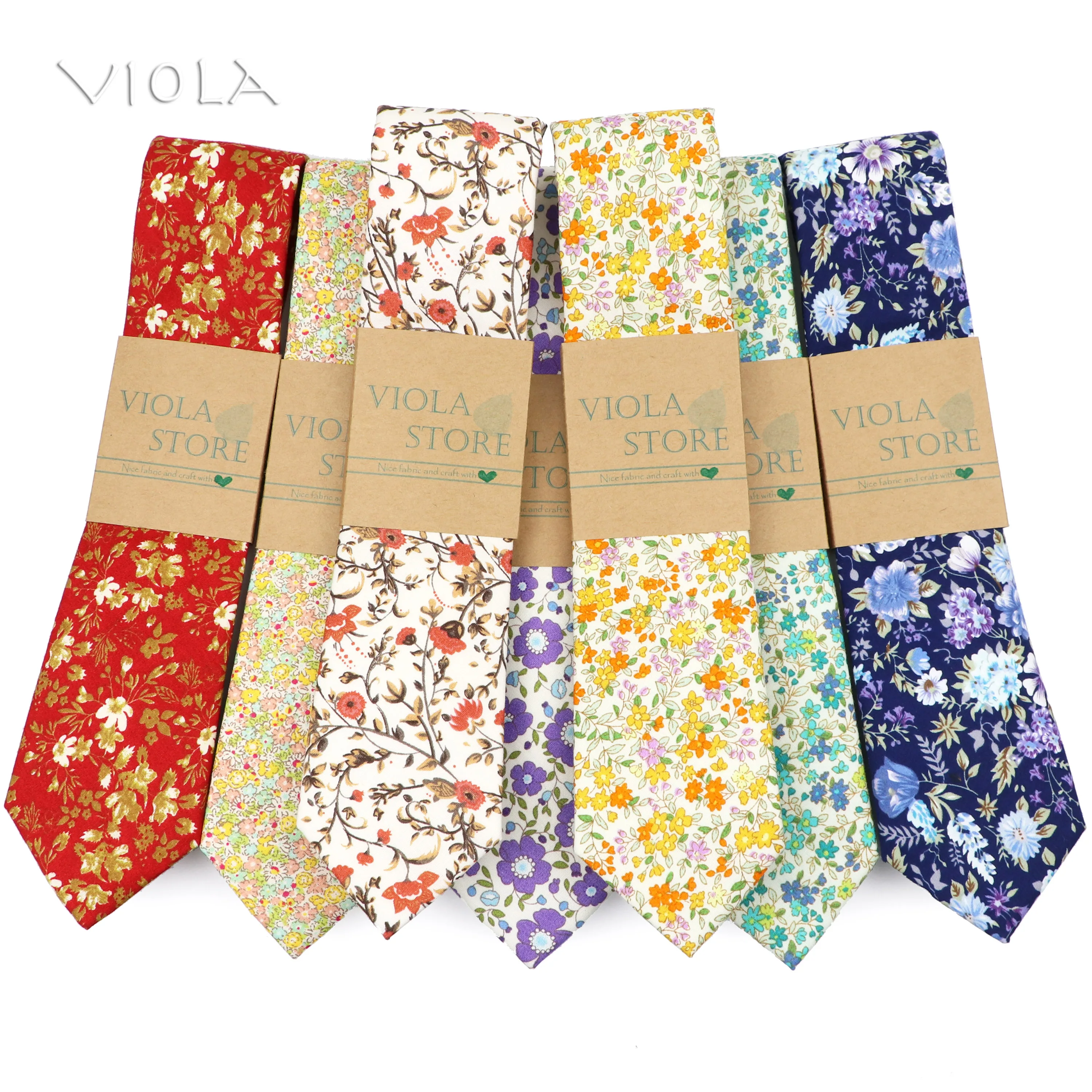 Young Men Hot Floral Print Cotton Necktie 6.5cm Soft Tie Wedding Banquet Party Dress Tuxedo Gift Cravat Accessory Yellow Purple