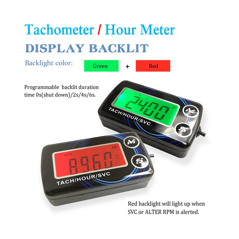 Digital Tach hour meter Motorcycle Meter Tachometer Engine Resettable Maintenace Alert RPM Counter for Chainsaws Boats ATV