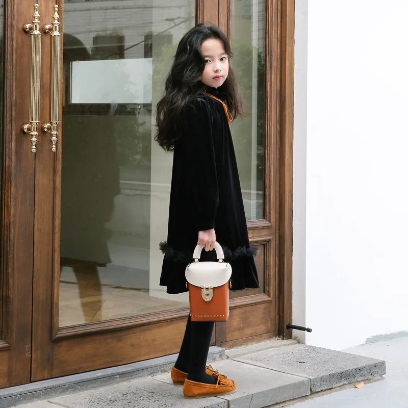 2026 New Autumn Winter Velvet Baby Teen Girls Dress Kids Clothes Children Outfit Long Sleeves Ruffles Casual Dresses Soft Cute