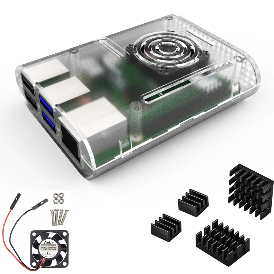Raspberry pi 4 ABS Injection Molded Case Black Heatsink Cooling Fan Aluminum Heat Sink for Raspberry pi 4