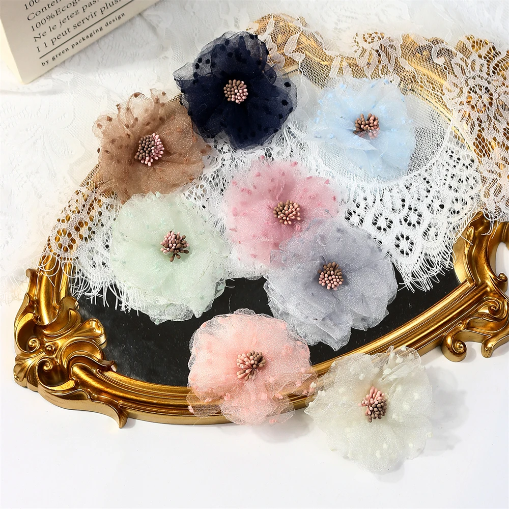 5Pcs Artificial Chiffon Flowers Head For Wedding Scrapbook Gift Box Decor DIY Hairpin Corsage Accessories Decoration Fake Flower