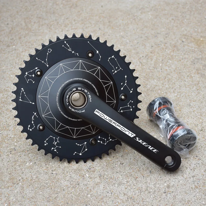 SKEACE Powerpoint Hollowtech Crankset, Fixie Crank, Single Speed Fixed Gear Bike, Track Bicycle Chainwheel, 49T, 165mm, 144BCD