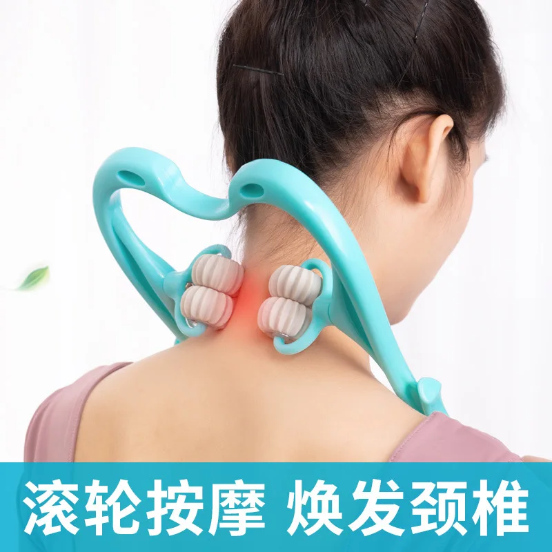 

2 Pieces Manual Cervical Spine Sassager Clamp Handheld Neck With Four Wheels Roller Kneading For Office Staff Head Relax Nurse