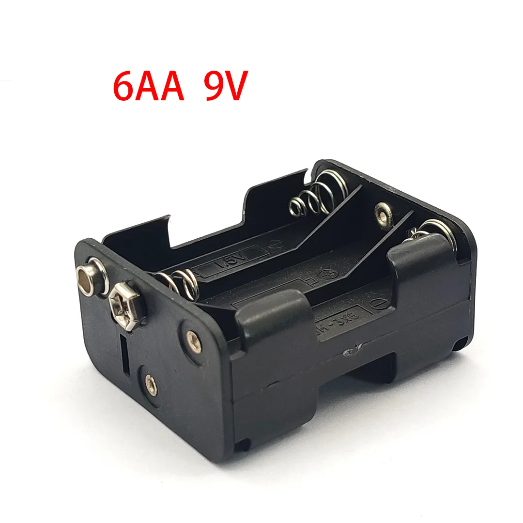 5Pcs 6AA 9V Plastic Battery Double Side Spring AA Box Back-To-Back with 9V Buckle AA Battery Case AA Battery Holder