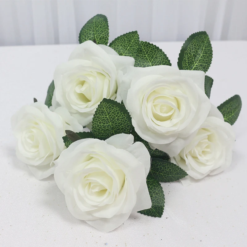 34cm Rose Silk Artificial Flowers Small Bouquet 5 Head Fake Flower Valentine\'s Day Wedding Decoration Indoor Flores DIY Supplies