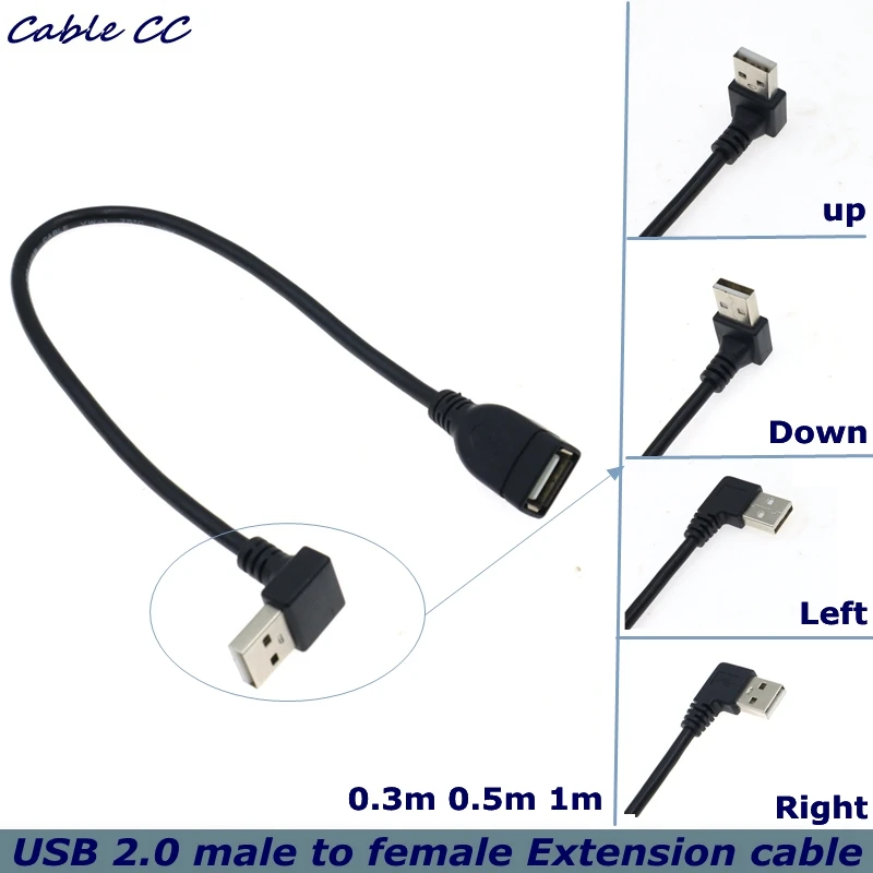 0.3m 0.5m USB2.0 Male to Female Right/Left/Down/Up Cable Cord USB 2.0 A Male to Female 90 Angled Extension Adaptor Cable