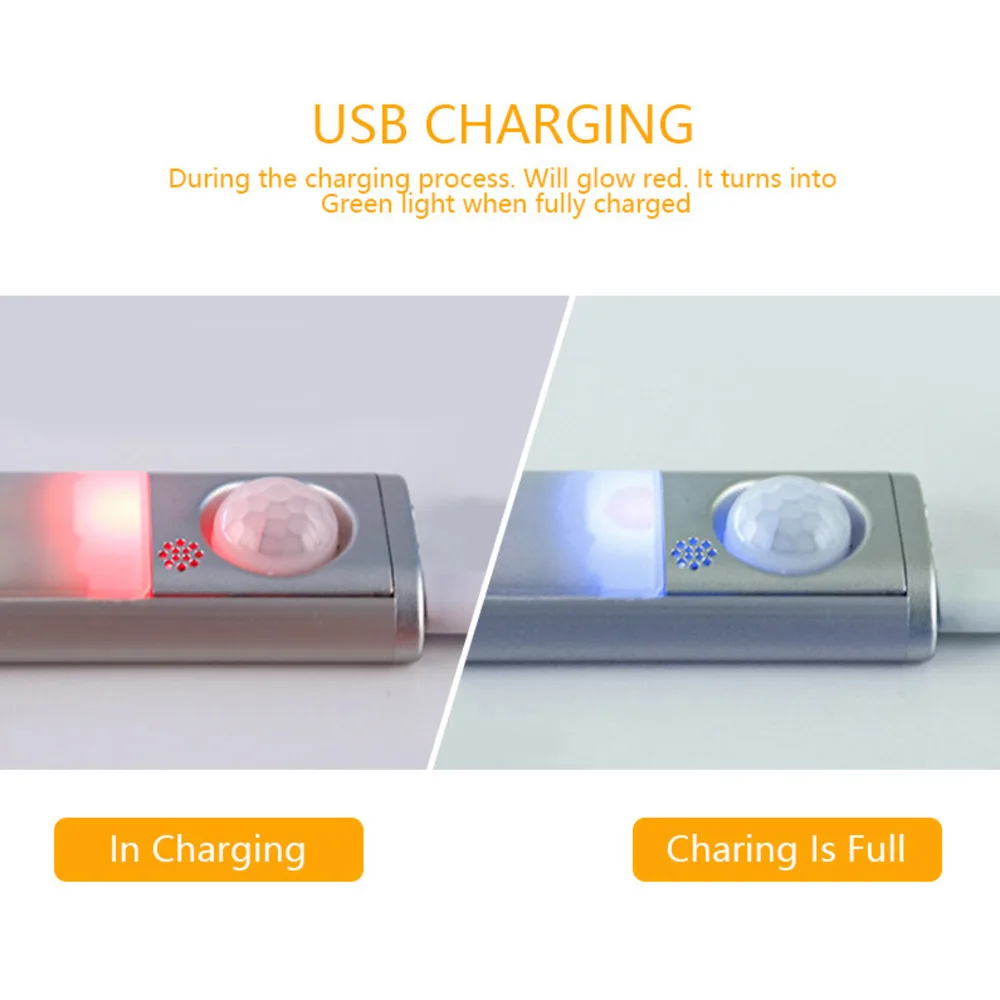 LED Closet Light Lamp With Wireless PIR Motion Sensor Light Kitchen Lighting USB Rechargeable Under Cabinet Lights For Bedroom