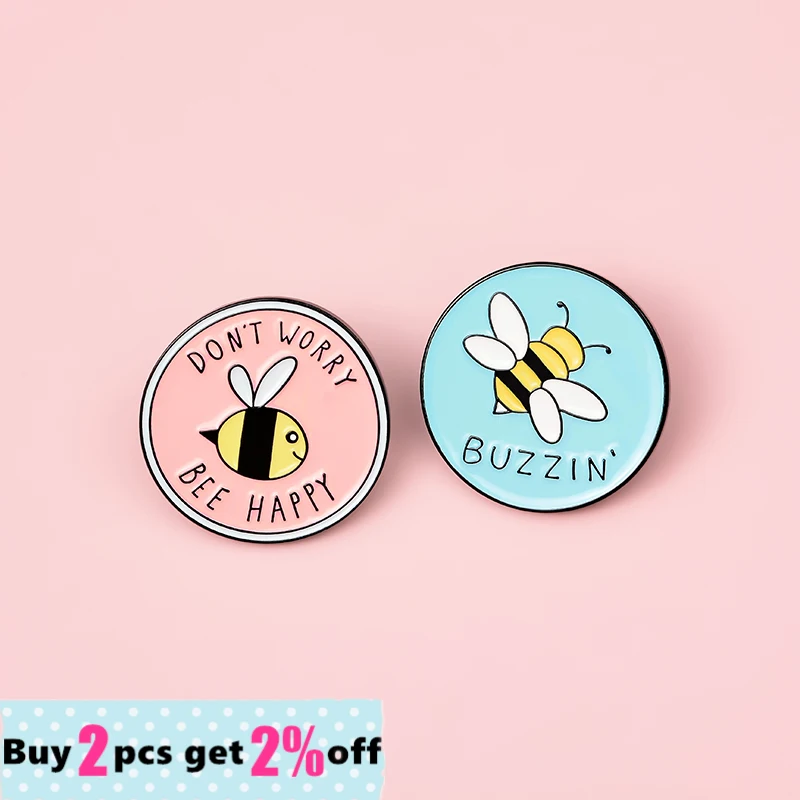 Bee Set Homophonic Be Kind Save Bee Enamel Pins Brooches Bag Clothes Lapel Pin Pink Blue Round Badge Honey Bee Jewelry Gifts