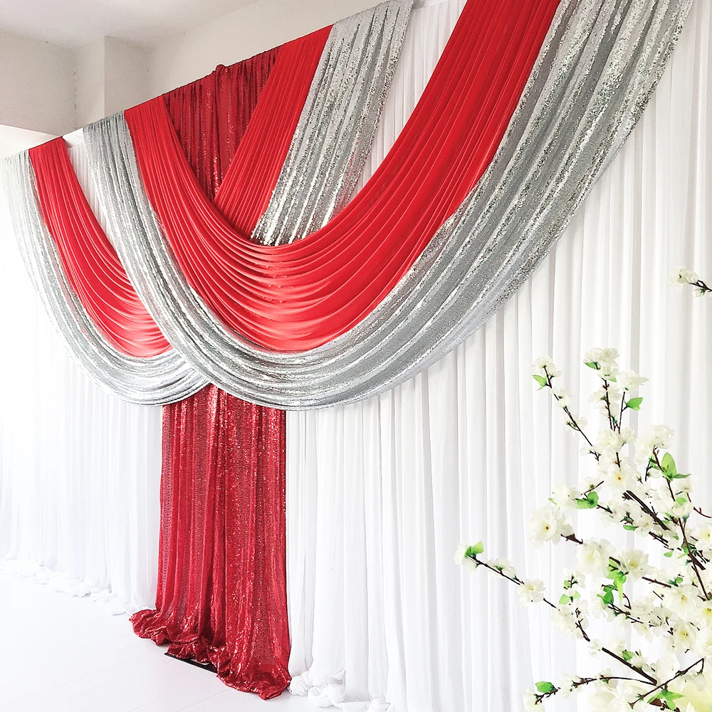 2021 Jan New Arrival 3m H x6m W  Ice Silk Backdrop Sequin Drape  Swag Wedding Party Decoration