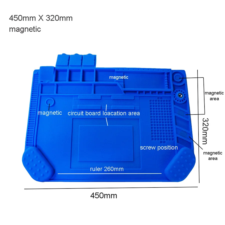 Almohadilla de soldadura de silicona, plataforma de escritorio, estera para Estación de soldadura, Reparación de PC, teléfono de hierro, aislamiento térmico magnético, sin S-160 de plomo