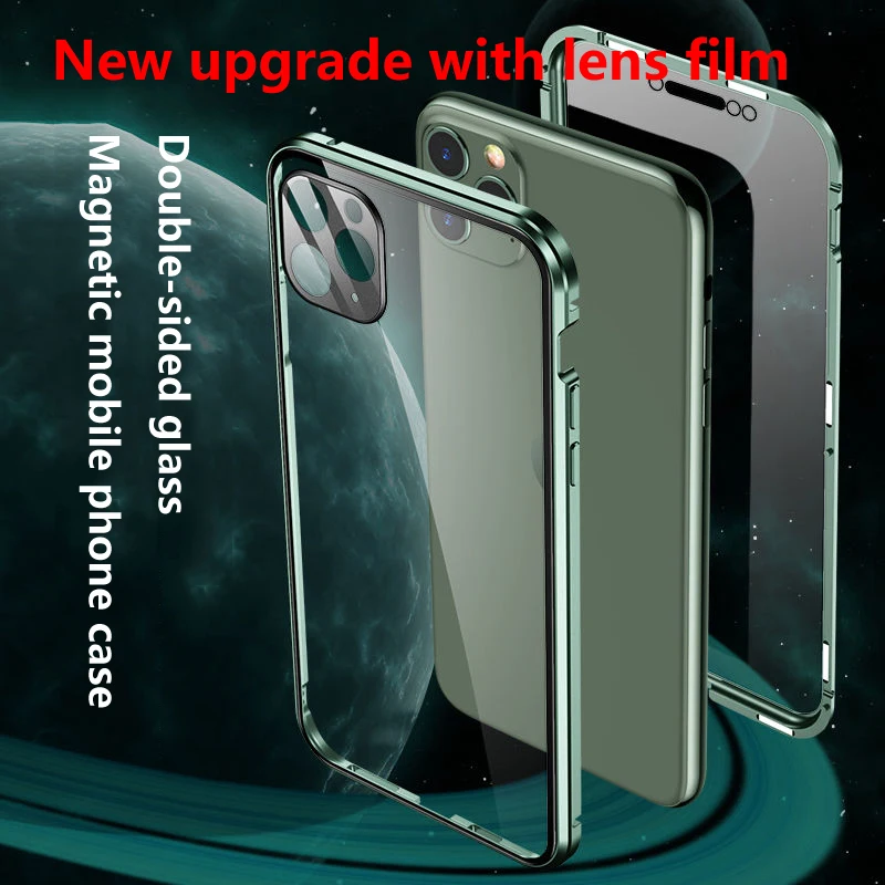 

360 Full Protection Magnetic Case For iPhone 11 Pro XS Max XR X Camera lens protective film mobile phone case Bumper Double Glas