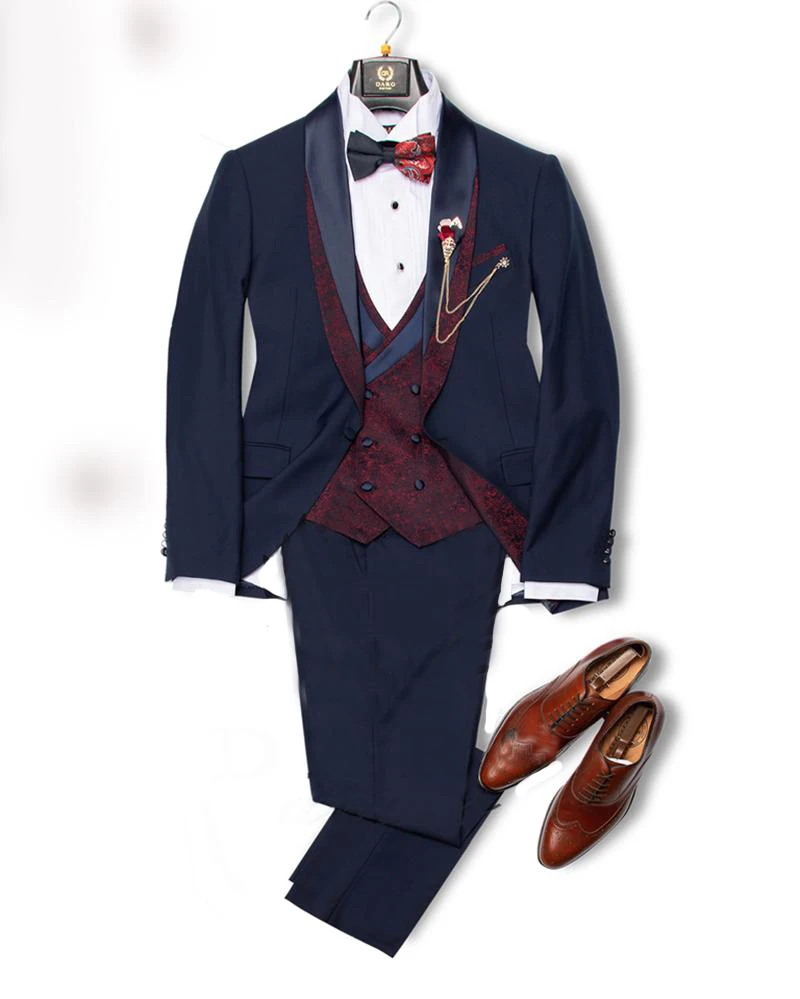 Formal casamento masculino ternos de um botão três peças xale lapela ouro feito sob encomenda dos homens do desenhista do casamento smoking (jaqueta + casaco + calças)