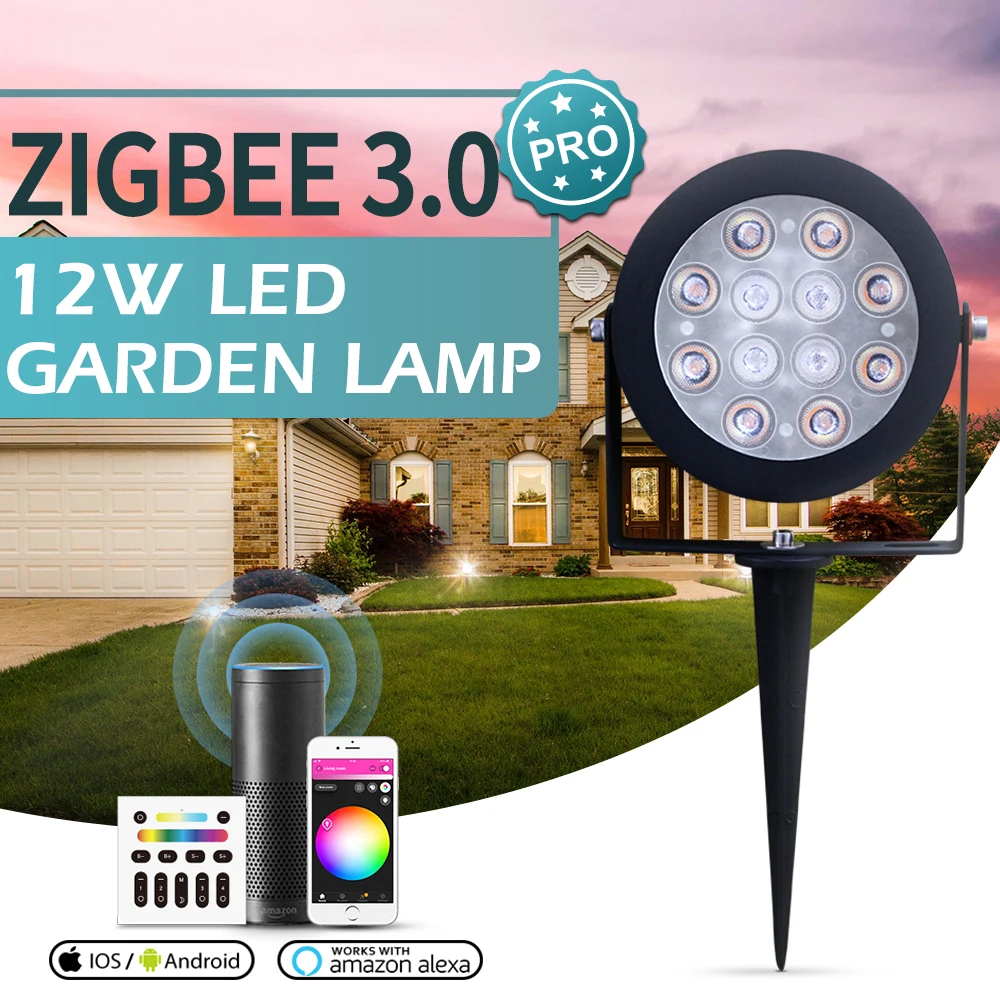 zigbee 30 12w rgb cct luz de jardim espaco parque estrada decoracao lampada de luz externa inteligente ip65 a prova dagua controle echo da amazon 01