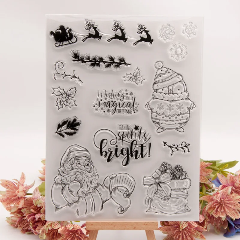 

Christmas Penguin Transparent Clear Silicone Stamp Seal DIY Scrapbook Rubber Hand Account Album Diary Decor Reusable 15.5*20.5cm