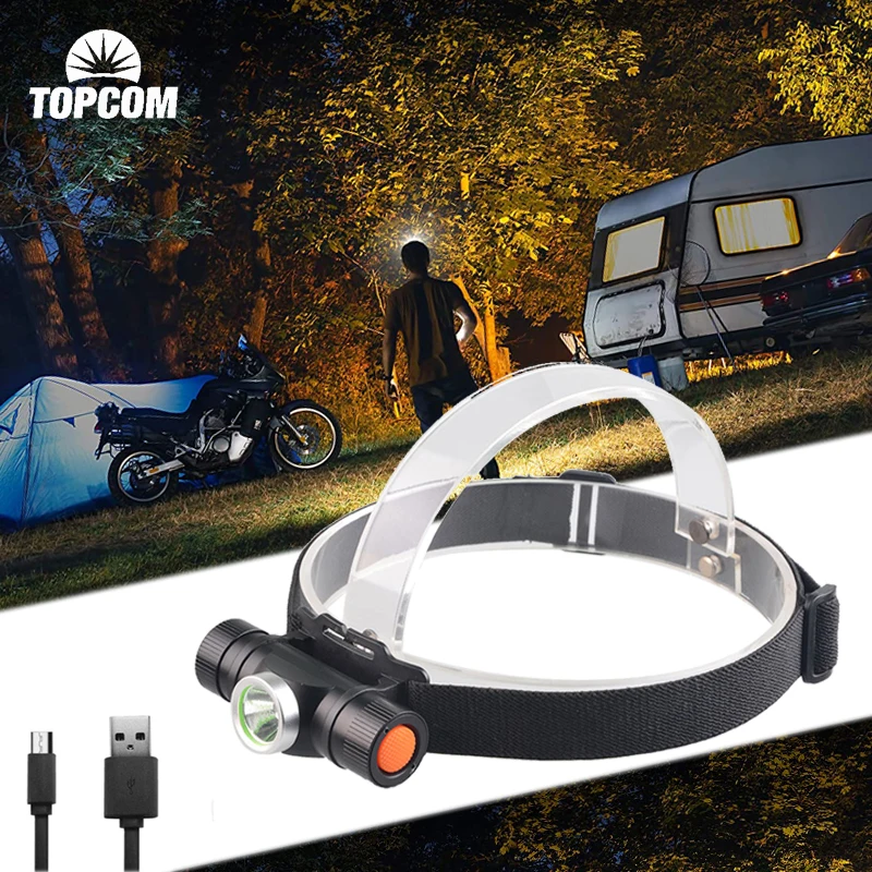 TOPCOM 2-trybowa latarka czołowa ładowana na USB L2 10W LED reflektor wysokiej mocy latarka czołowa noktowizyjna na polowanie Camping