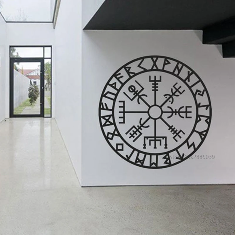 Symbol Vegvisir The Way Home Symbol Ancient Vikings Compass Runic Living Room Decal Removable Vinyl Wall Sticker Mural BD333