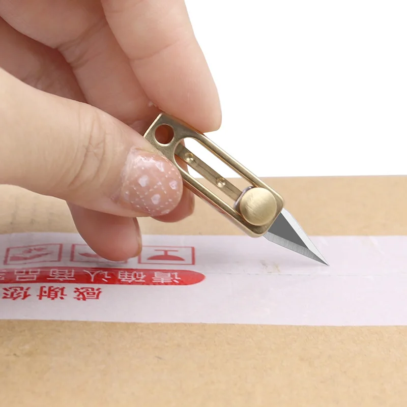 Multi Mini Knife Portable Paper Cutting Blade Knives Brass Pocket Folding Key Ring Sliding Blade Knife