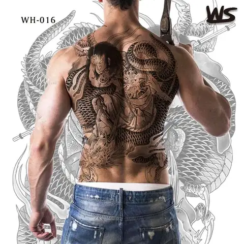 men's tattoo dragon lion king tribal large temporary tattoos for men women back body tattoo sticker painting water transfer