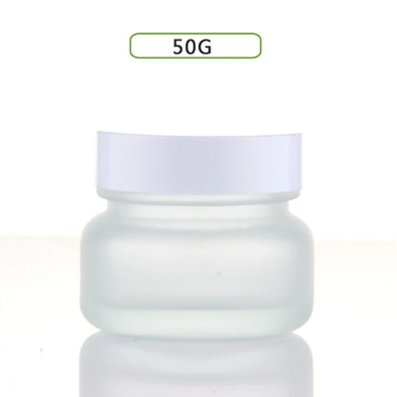 

50G frosted glass cream jar with white/black/wooden shape lid for night cream/eye cream/essence/moisturizer/hair wax packing