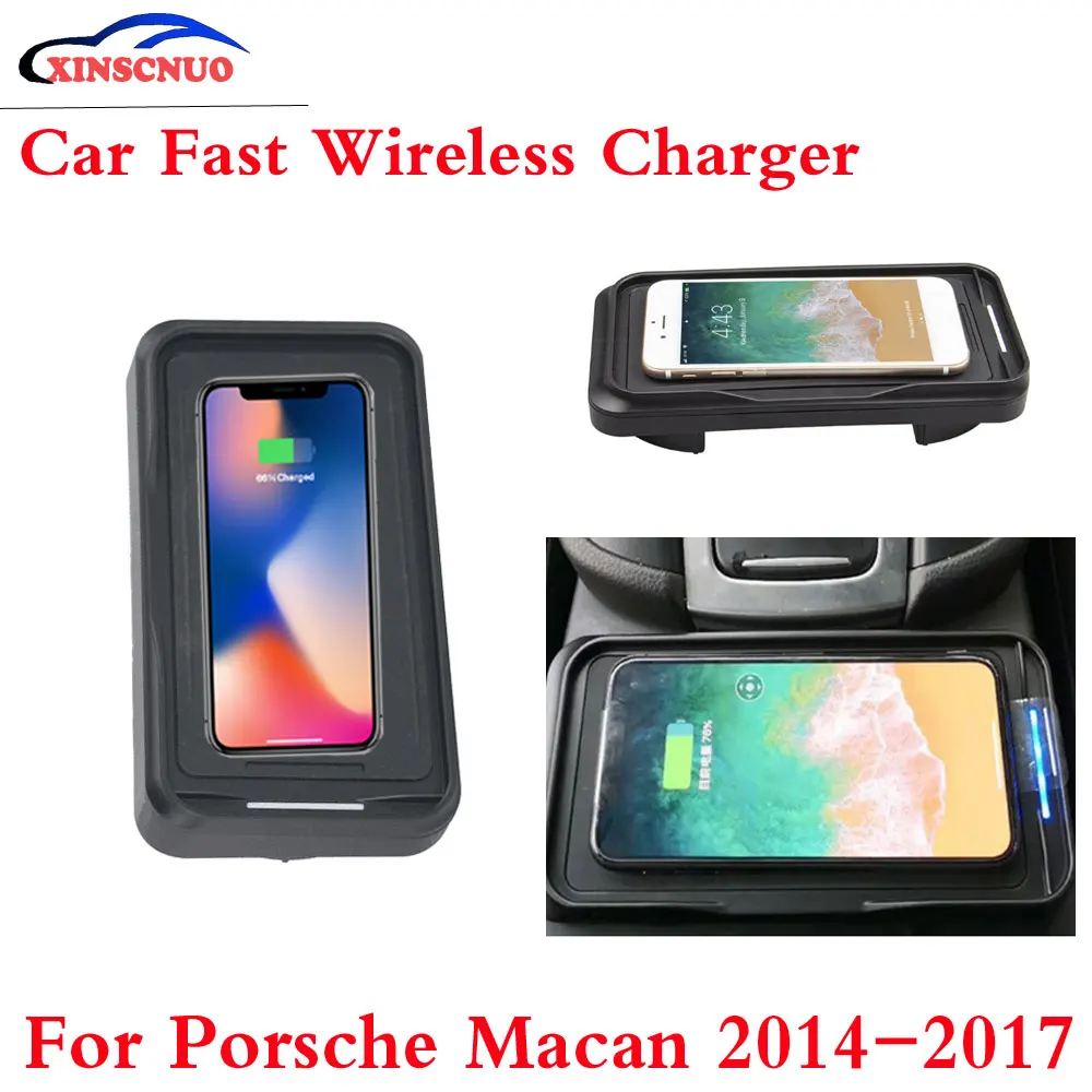 10W QI Car wireless Charger Photo For Porsche Macan 2014 2015 2016 2017 Fast Charging Case Plate Central Console Storage Box