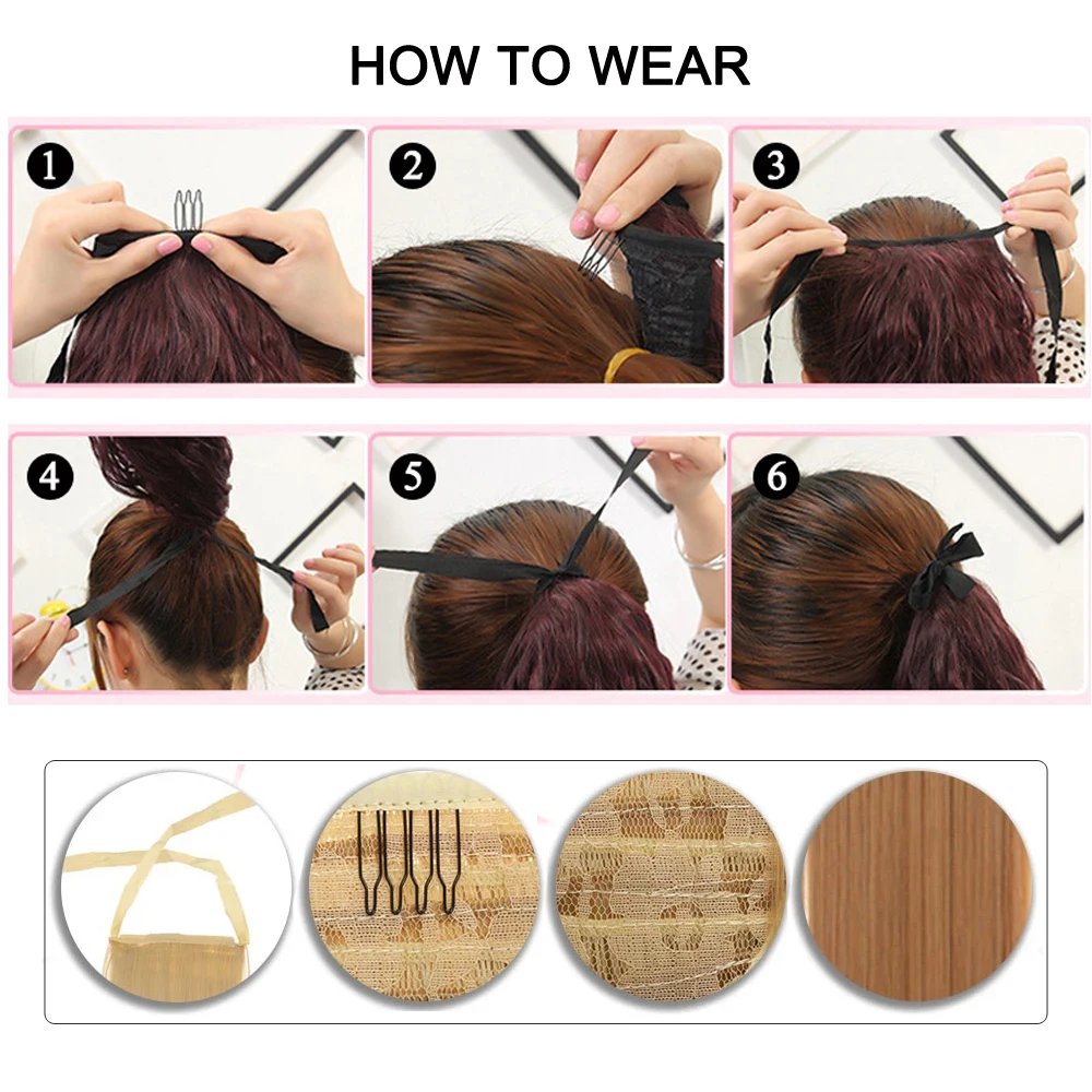 Long Silky Synthetic Straight Ponytails Heat Resistance Fiber for Woman Clip in Hair Extensions Pony Tail Hairpiece Ribbon