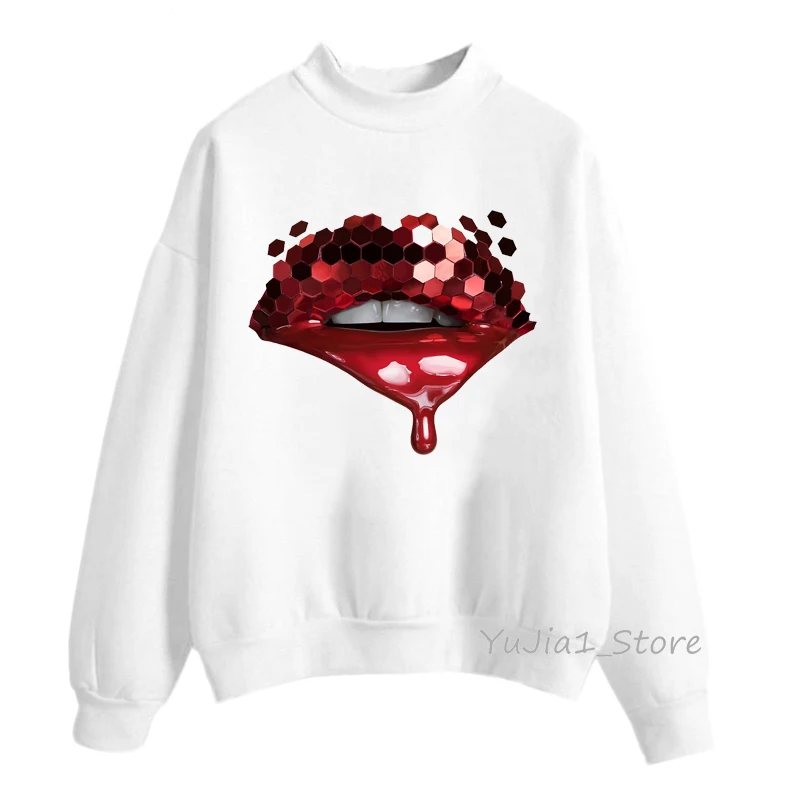 Pink Glitter Lips Graphic Print Sweatshirt Women’S Clothing Luxurious Makeup Sexy Hoodies Femme Aesthetic Clothes Winter Tracksu