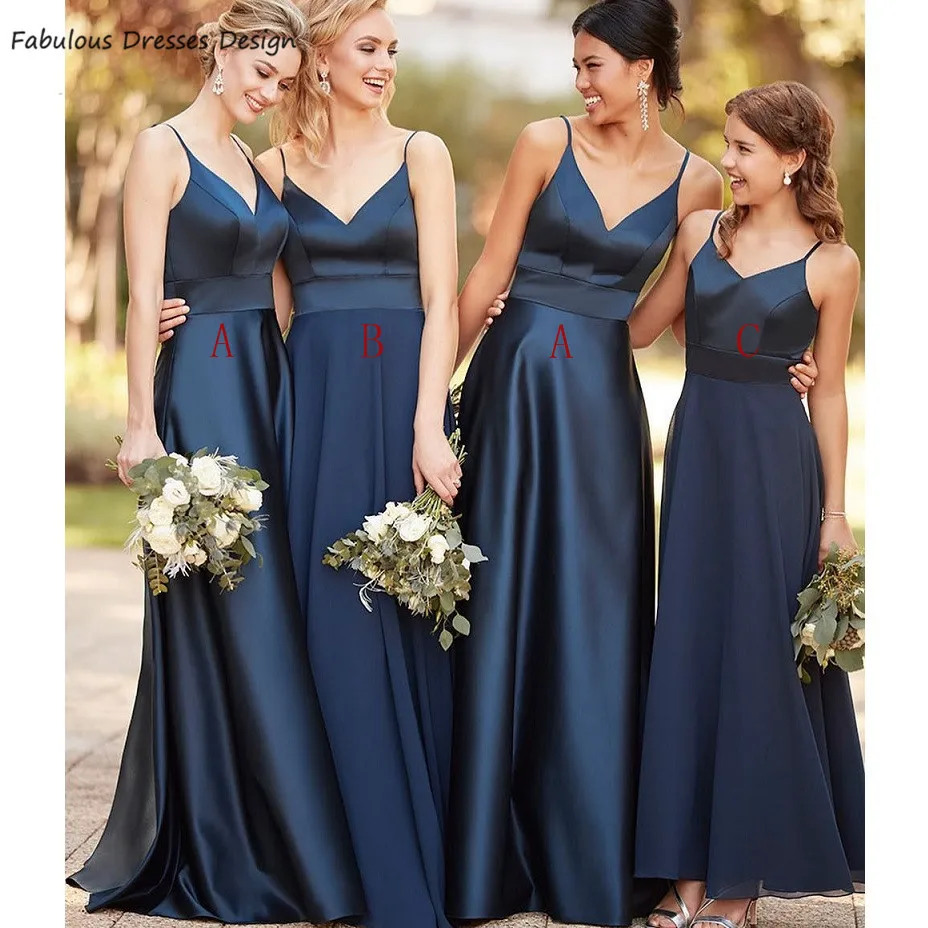 

Navy Blue A-line Bridesmaid Dresses Long Criss-cross Backless V-neck Robe De Soiree De Mariage Wedding Party Dress For Women