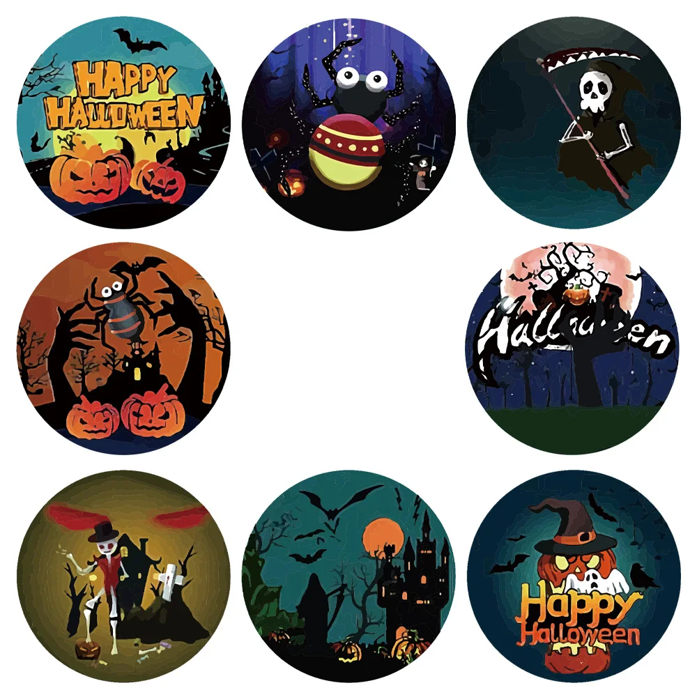 500Pcs/ม้วนน่ารักฮาโลวีนสติกเกอร์ซีลป้ายสติกเกอร์สำหรับปาร์ตี้ฮาโลวีนของขวัญ Candy บรรจุสยองขวัญ Ghost ตกแต่งสติกเกอร์