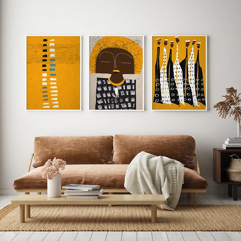 Nordic Abstract African Woman Canvas Art Vintage Poster and Print Ethnic Figure Decorative Paintings Wall Pictures Home Decor