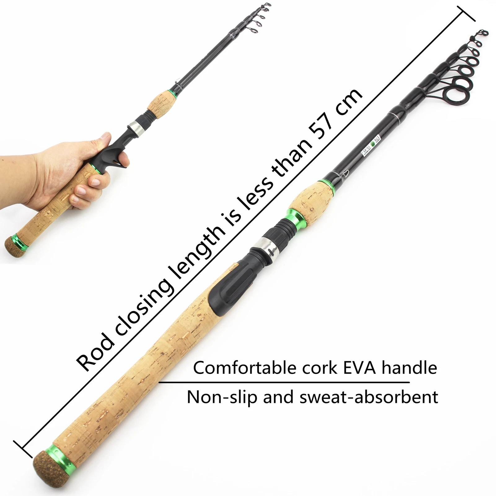 1.8m-2.7m Carbon telescopic fishing rod Extended cork handle Spinning Casting Rod 15-45g Lure Weight M power fast rod pesca