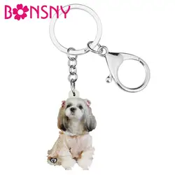 Bonsny Acrylic Cute Shih Tzu Dog Keychains Key Ring Sweet Pet Animal Key Chain Jewelry For Women Kids Birthday Gift Bag Charms