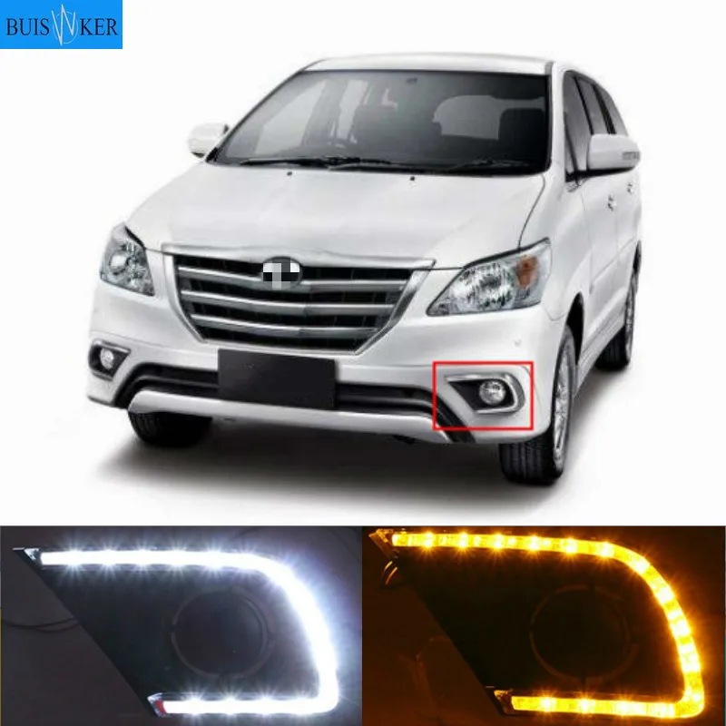 2Pcs For Toyota Innova 2013 2014 2015 LED DRL Daytime running light Led fog lamp cover with turn signal Yellow