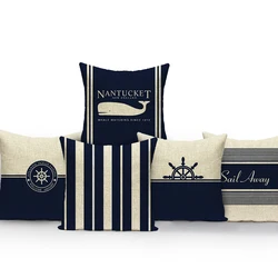 Cushion Cover Sea Blue Compass Printed Anchor Pattern Marine Ship Throw Pillow Case Decor Sofa Bed Pillowcase Cojines Almofadas