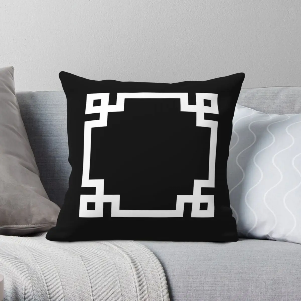 

Black And White Greek Key Square Pillowcase Polyester Linen Velvet Zip Decor Sofa Seater Cushion Cover