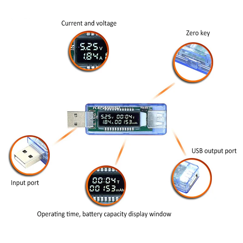 USB Tester Current Voltage Charger Capacity Tester Volt Current Voltage Meter Time Display Mobile Power Detector Battery Test