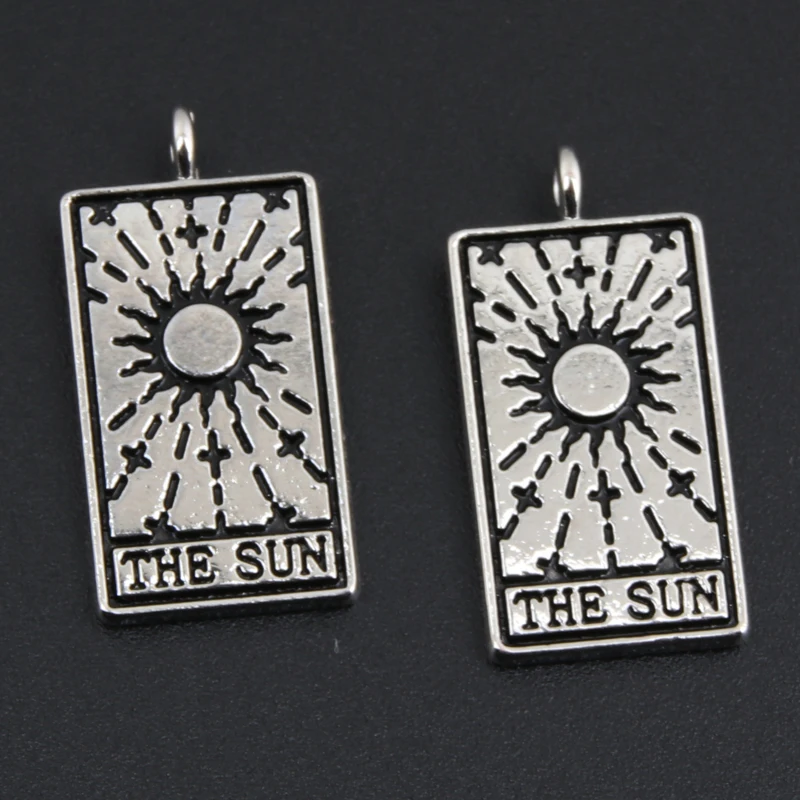 20pcs Silver Color 26x13mm Divination Tarot Charms Moon Sun Fortune Predict Pendant For DIY Handmade Jewelry Making Accessorie