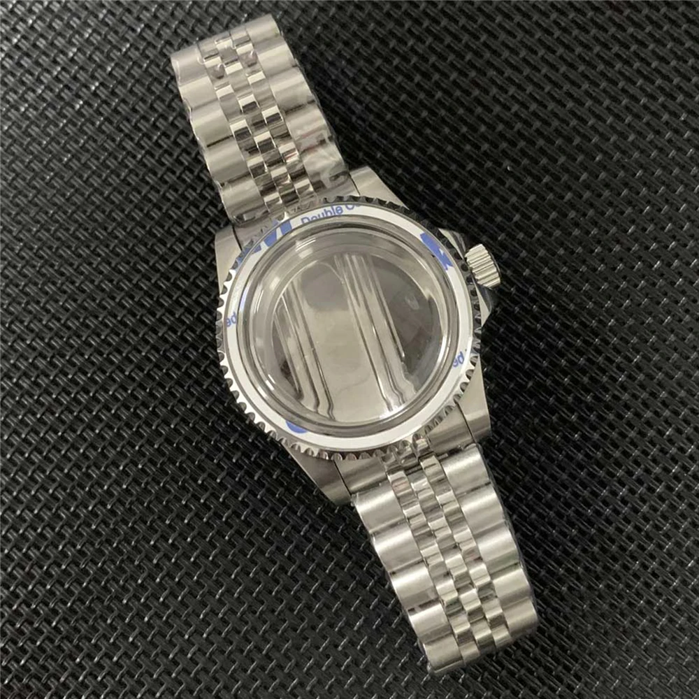 

39.5mm Watch Shell Transparent Bottom Case + Bidirectional Rotary GMT/SUB Bezel + Jubilee Strap For NH35/NH36 Movement Parts