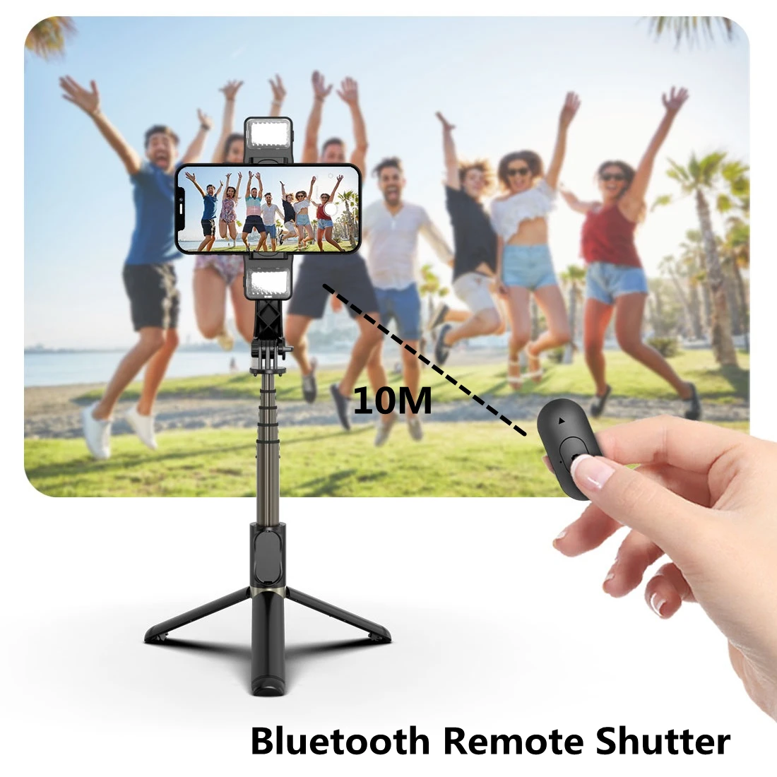 FANGTUOSI سماعة لاسلكية تعمل بالبلوتوث Selfie عصا يده مثبت أفقي حامل ثلاثي للهاتف مع مزدوجة ملء ضوء مصراع للعيش selfie