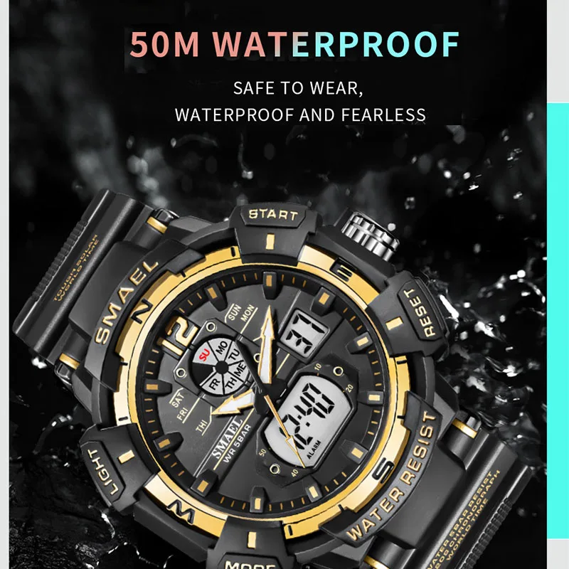 Relógio do esporte para homens relógio militar moda branco hora 50m à prova dwaterproof água luminosa mãos relógios de pulso digital 8045 masculino